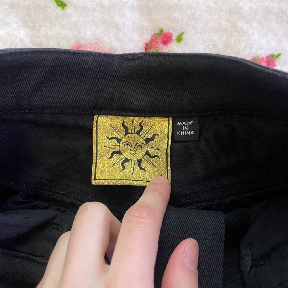 Black and gold embroidered zodiak denim jean mini skirt! - Picture 10 of 13